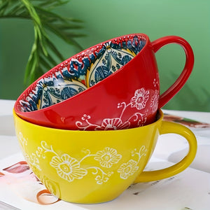2pcs Bohemian Ceramic Mugs, 13.5oz Large Capacity