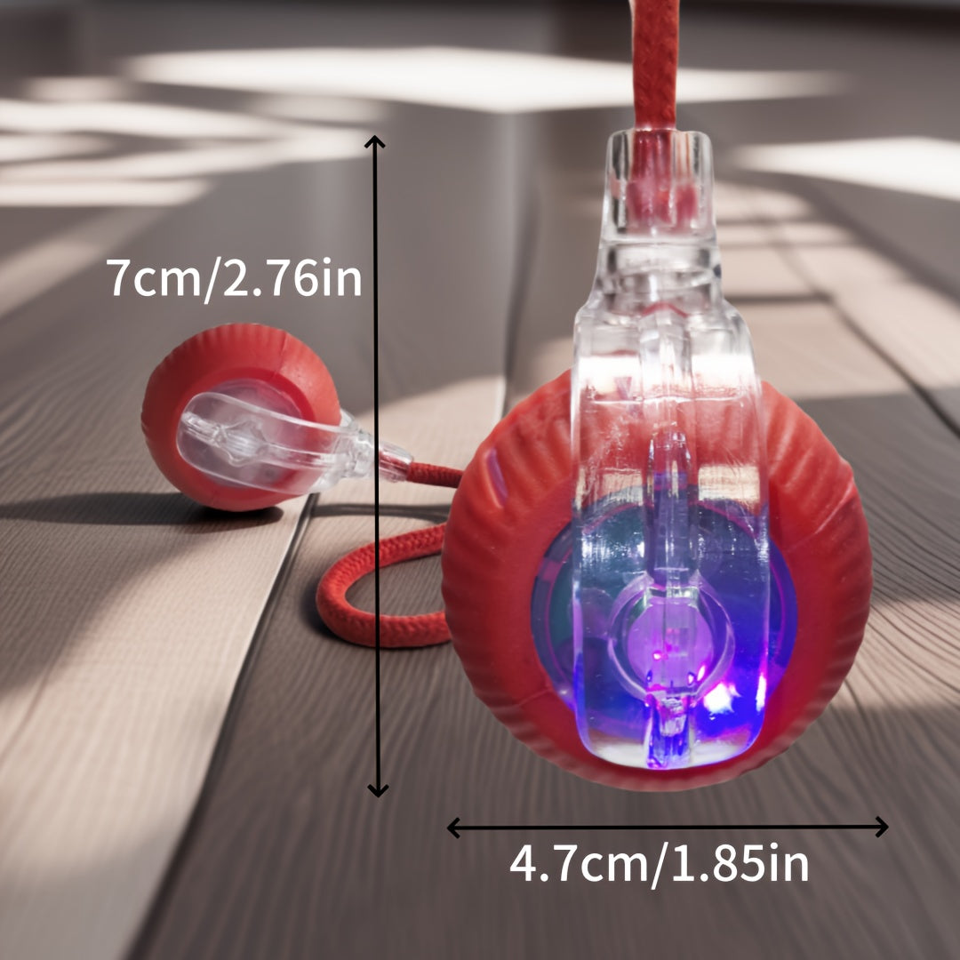 A Red Interactive Spherical Pet Toy with a Tail And Vibration/Lighting Features for Cats