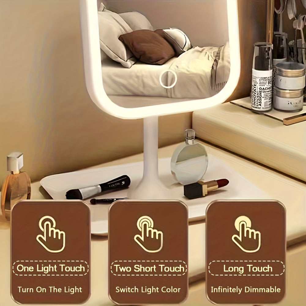 LED Makeup Mirror, Portable Travel Mirror Folding Mirror with 3 Light Modes