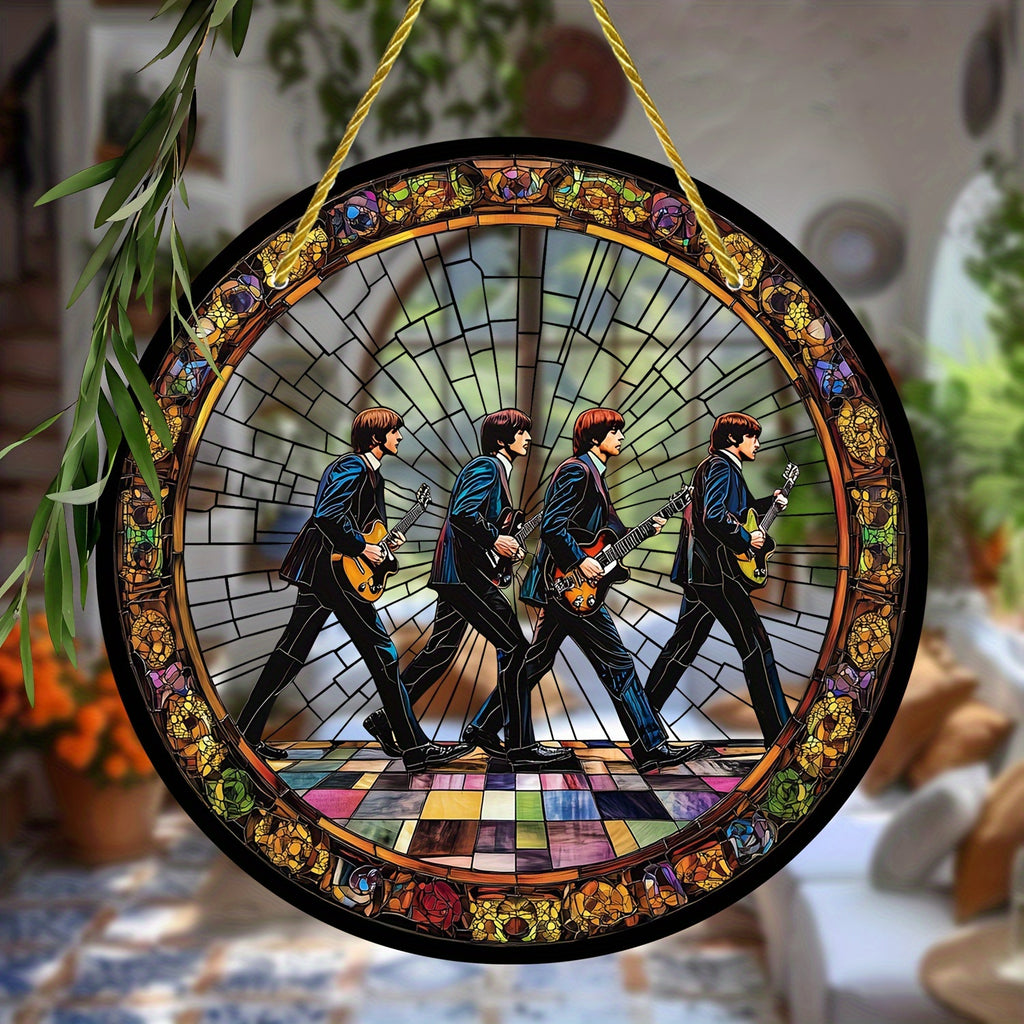 2D Flat, 2D Flat Display 8-Inch Acrylic Round Sun Catcher, Music Legend Stained Glass Style