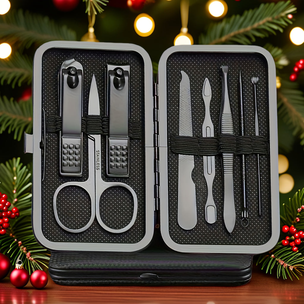 Men's Black Stainless Steel 3-in-1 Nail Clipper Set with Storage Case