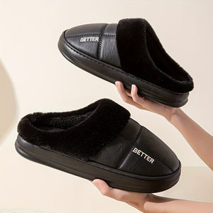 Men's Extra Large PU Slip-On Slippers with Plush Lining