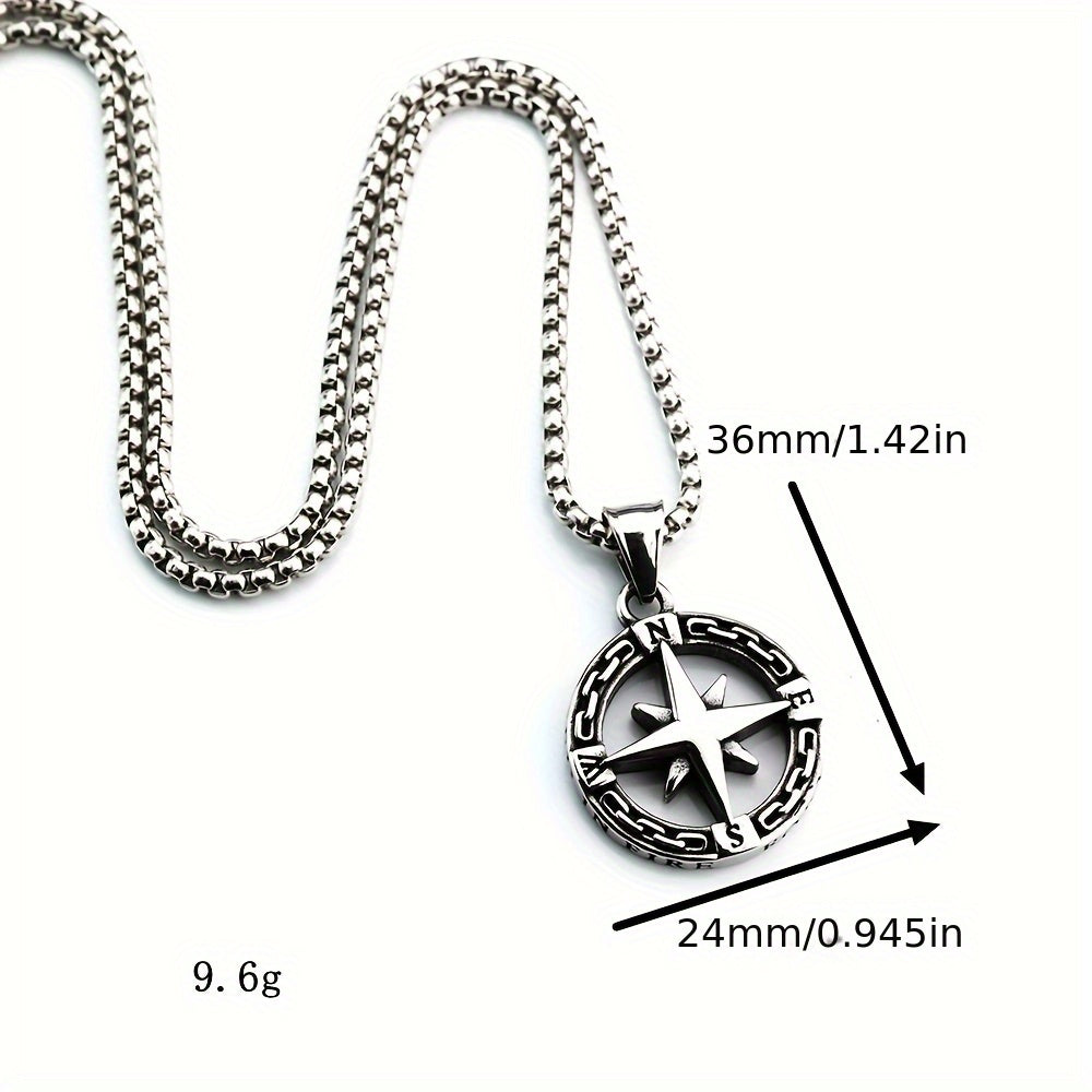 1pc Titanium Steel Cast Hollow Compass Pendant Necklace | Suitable for Men and Women, Jewelry Gift for Sailors