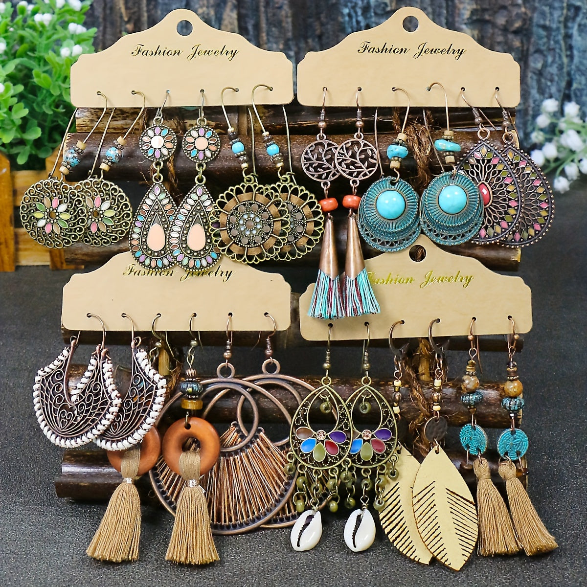 12 Pairs Bohemian Vintage Style Women's Fashion Dangle Earrings Set