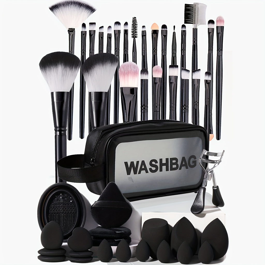 The Makeup Tool Set Includes Makeup Brushes, a Toiletry Bag, an Eyelash Curler and more