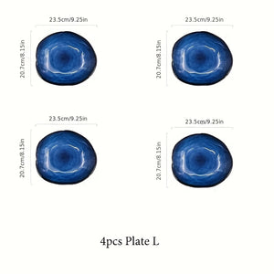 4pcs Cat Eye Blue Color Nordic Ceramic Dinnerware