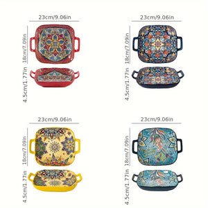 4pcs Bohemian Double-Handle Square Plates