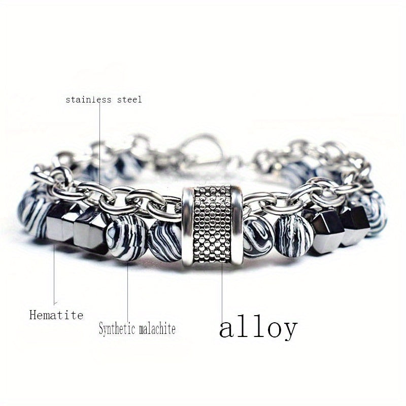 Two-Tiered Multi-Hued Malachite Bead Bracelet Featuring an O-T Clasp