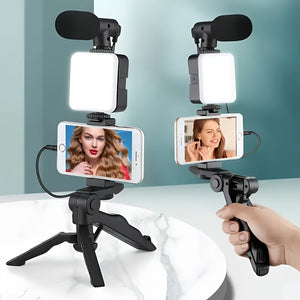 Professional Selfie Stick Video Camera Stand Microphone Kit