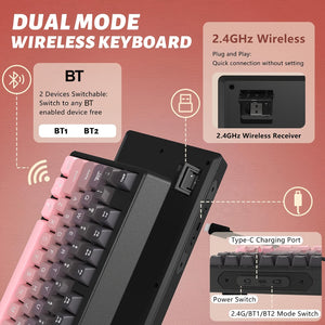 ATTACK SHARK M87 80% Wireless Gaming Keyboard, 87 Keys Rainbow Lights TKL Mechanical Feeling SA PBT Keyboard For Mac/Win, Wireless 5.0/2.4Ghz Dual Mode Pc Membrane Keyboards For Silent Office/Gaming