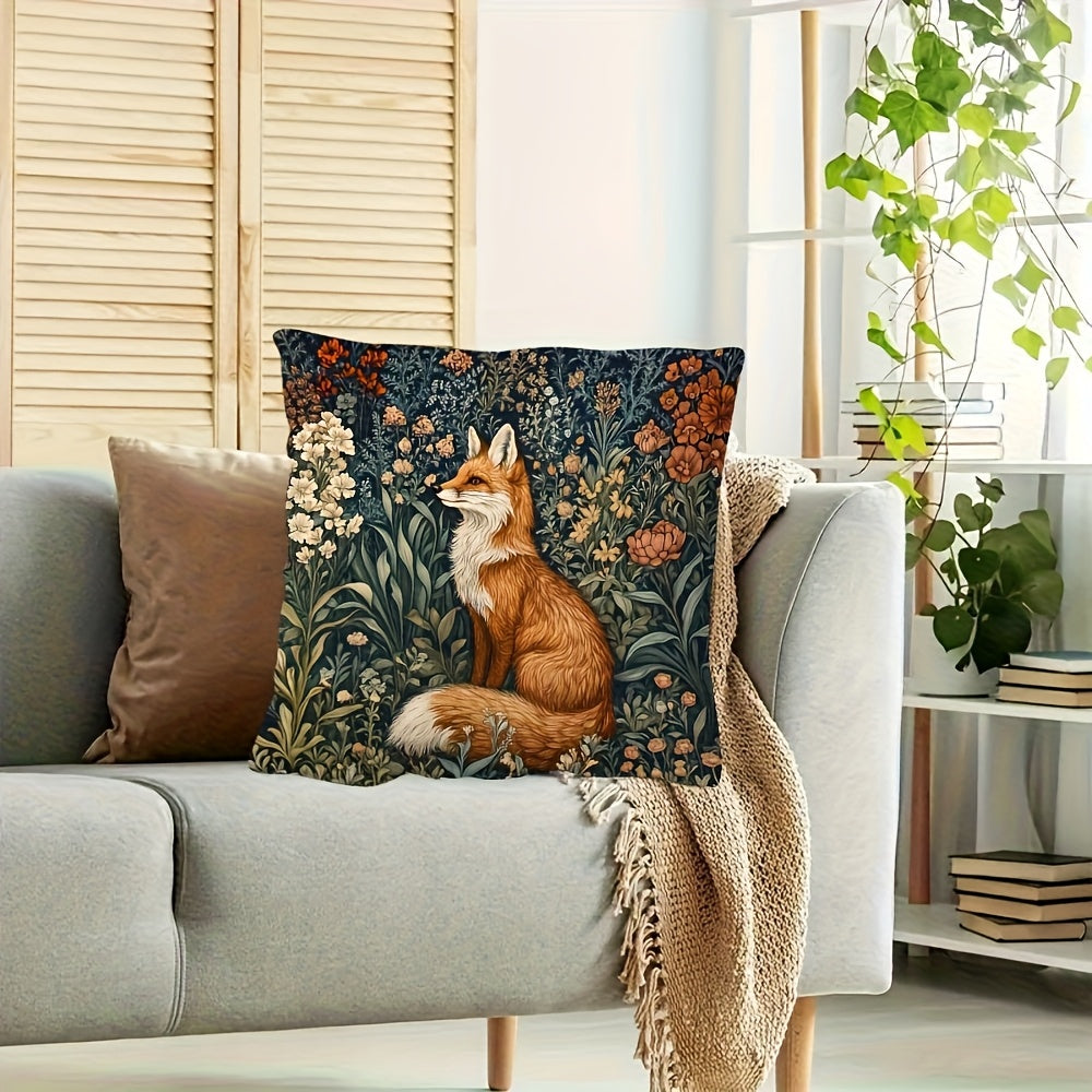 1pc William Morris Fox & Floral Decorative Pillowcase Suitable for Sofa Bed Chair