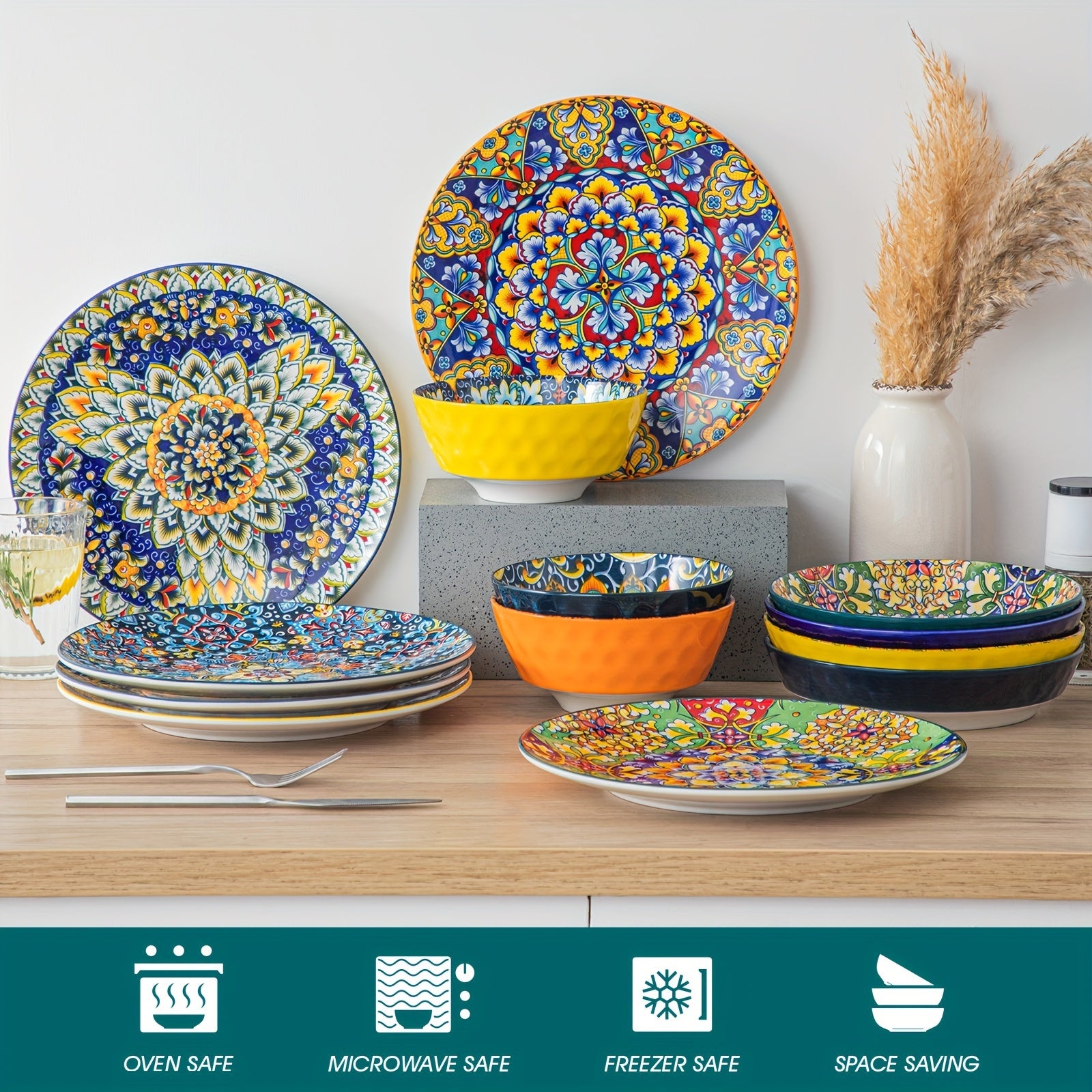 [Boho Dinner Plate] 6pcs Dinner Plate Porcelain Boho Style 10.5 Inch Plate