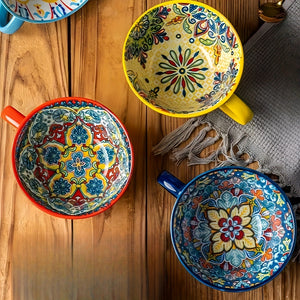 2pcs Bohemian Ceramic Mugs, 13.5oz Large Capacity