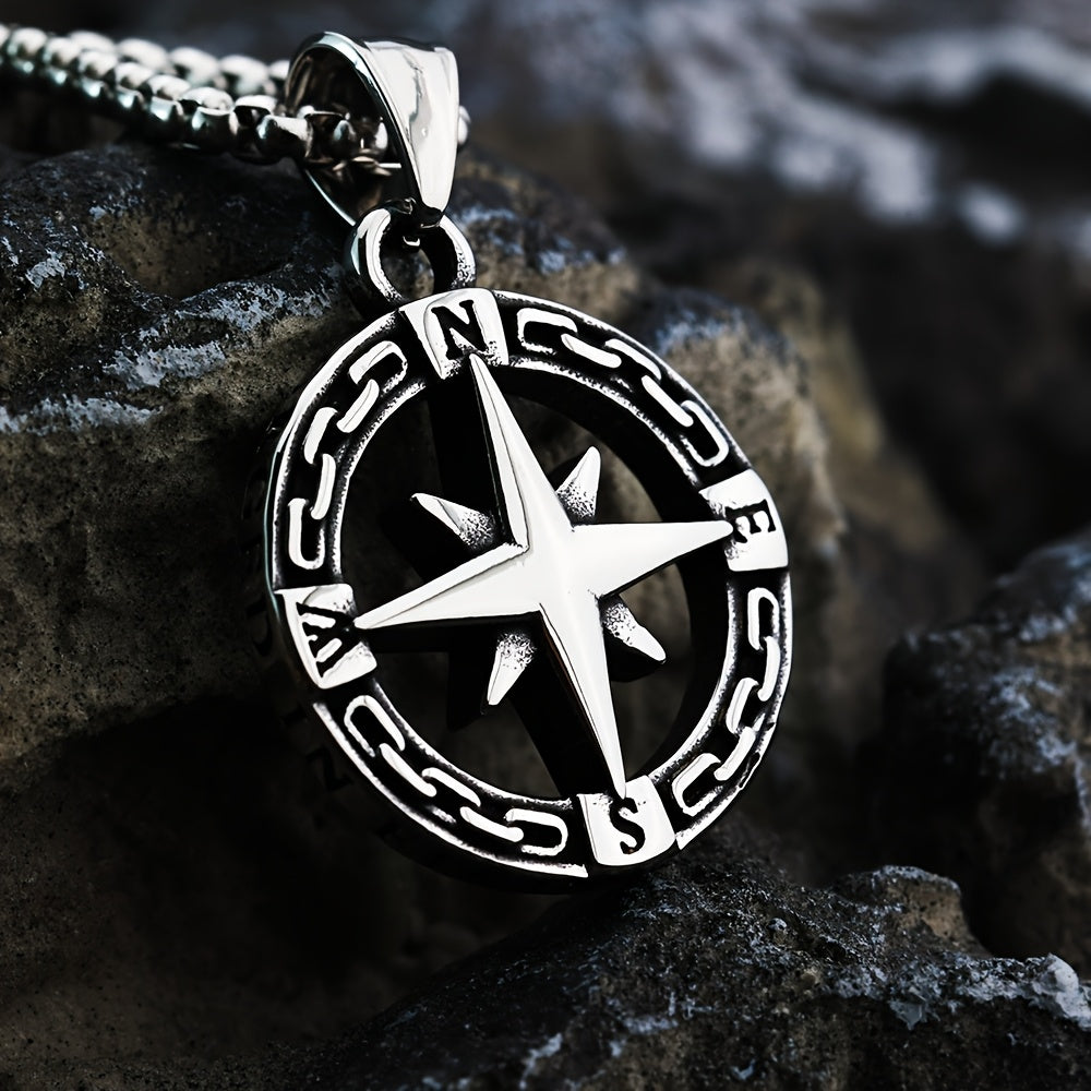1pc Titanium Steel Cast Hollow Compass Pendant Necklace | Suitable for Men and Women, Jewelry Gift for Sailors