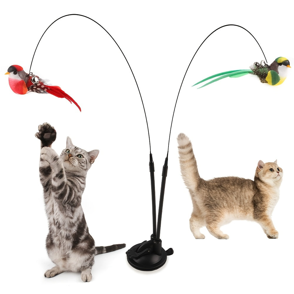Interactive Cat Teasing Stick with Long Double Rod & Powerful Sucker Base