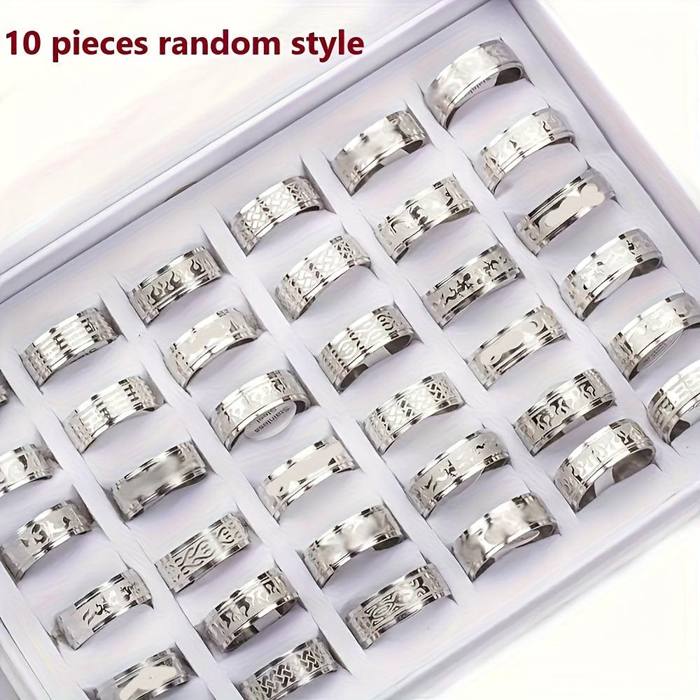 10pcs/Lot - Fashion Retro Three Color Oil Dripping - Stainless Steel Rings for Men Women