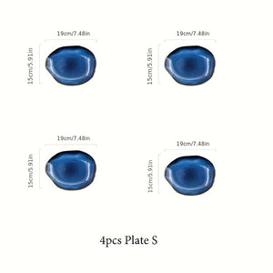 4pcs Cat Eye Blue Color Nordic Ceramic Dinnerware