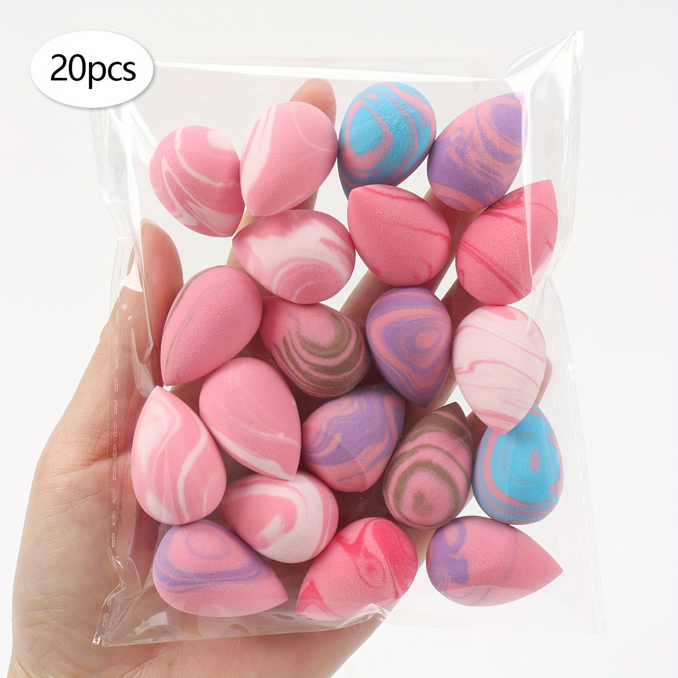 Dual-Color Mini Makeup Sponges Available in Packs of 10, 20, 30, 50, Or 100.