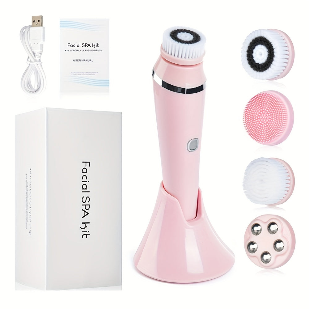 4-in-1 Electric Facial Cleansing Brush with Interchangeable Heads