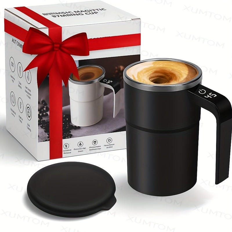 1 Automatic Stirring Coffee Cup with Temperature Display, USB Rechargeable