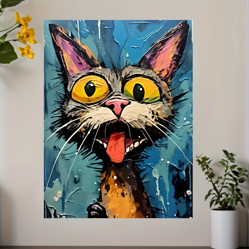 1pc Unframed Painting, Whimsical Cat Art Canvas Painting