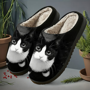 Cute Black and Slippers - Soft Plush Indoor