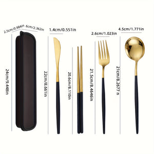 4pcs Stainless Steel Cutlery Set with Portable Cutlery Box