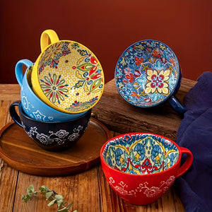 2pcs Bohemian Ceramic Mugs, 13.5oz Large Capacity