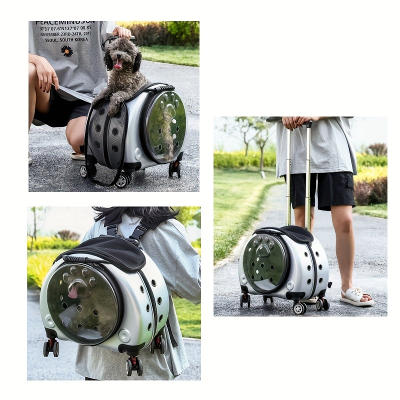 Dual-Shoulder Pet Stroller with Transparent Space Capsule Design | For Two Cats or Small Dogs