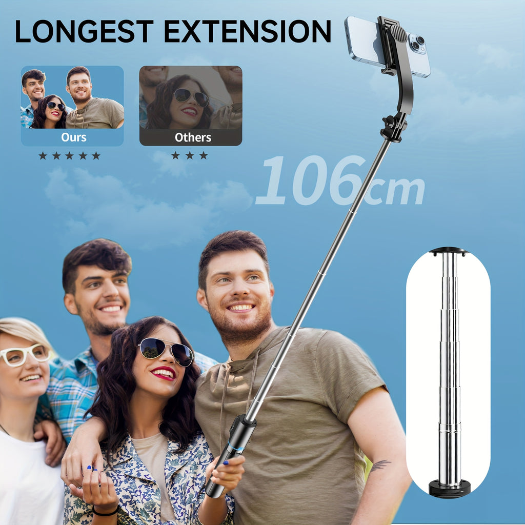 42" Selfie Stick Tripod with Fill Light Extendable Phone Tripod Stand