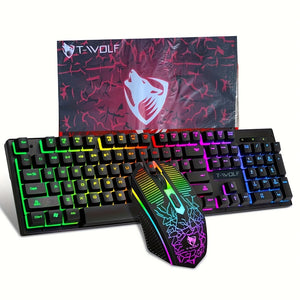 Comfortable Gaming Keyboard and Mouse Set with 3-in-1 Mouse Pad
