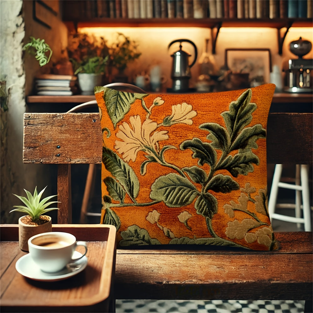 1pc Vintage Style Orange Square Pillow Cover, Double-Sided Maple Leaf Print