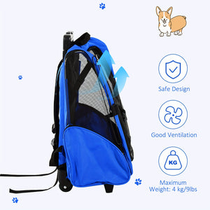 Versatile Blue Pet Carrier Backpack with Rolling Wheels | Removable Stand for Cats & Dogs, Cat Backpack Carrier