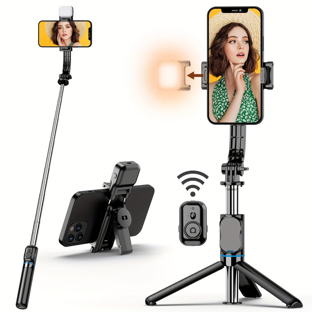 42" Selfie Stick Tripod with Fill Light Extendable Phone Tripod Stand