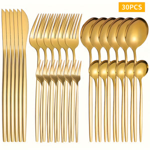 30pcs Golden Stainless Steel Cutlery Sets