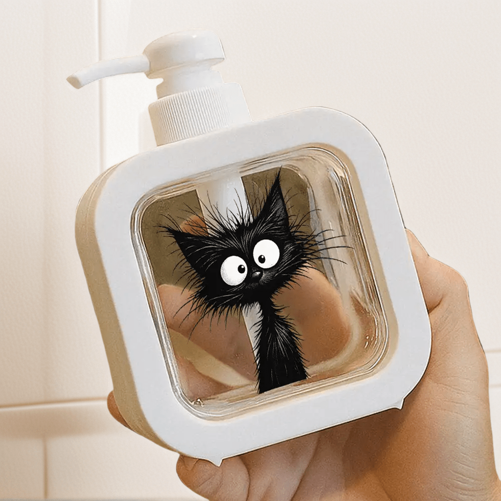 Cat-Shaped Soap Dispenser with Pump - Black & White Kitten Hand Soap Bottle, Cute Dispenser