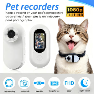 1080P Pet Camera with Display - Long-Lasting 350mAh Rechargeable Battery
