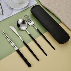 4pcs Stainless Steel Cutlery Set with Portable Cutlery Box
