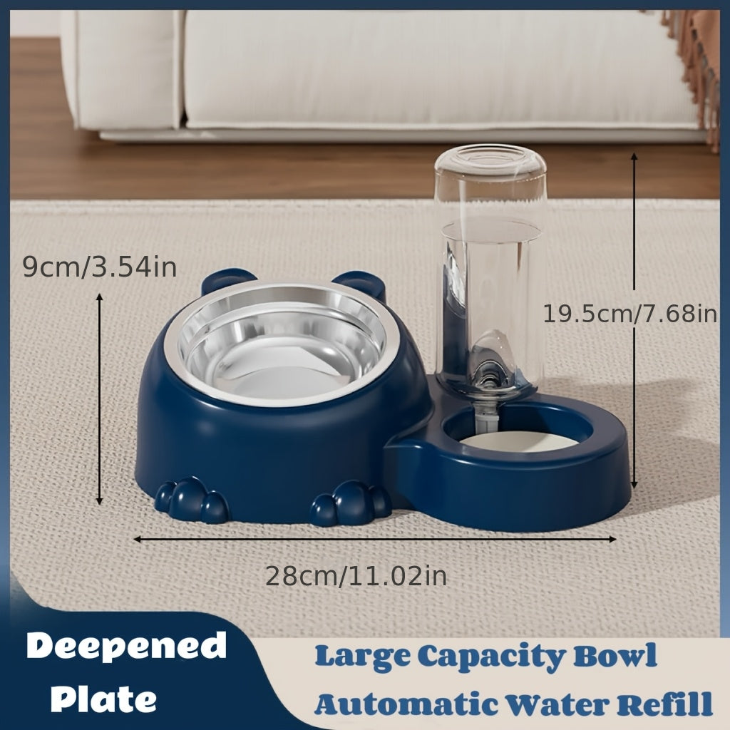 Anti-Tip Automatic Feeding & Water Dispensing Pet Food Bowl with Sloped Edges & Heavy-Duty PP/Stainless