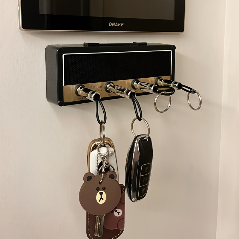 Home Decor Gift - 4 Plug Music Socket Organizer with Wall-Mounted Guitar Keychain Holder