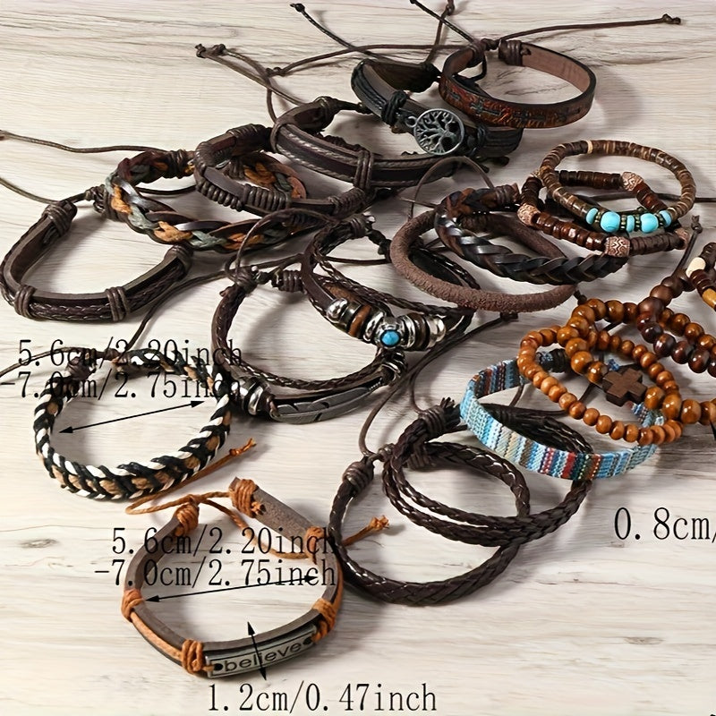 21pcs Vintage Braided Bracelet Set, Unisex Daily Decor Gift for Men and Women