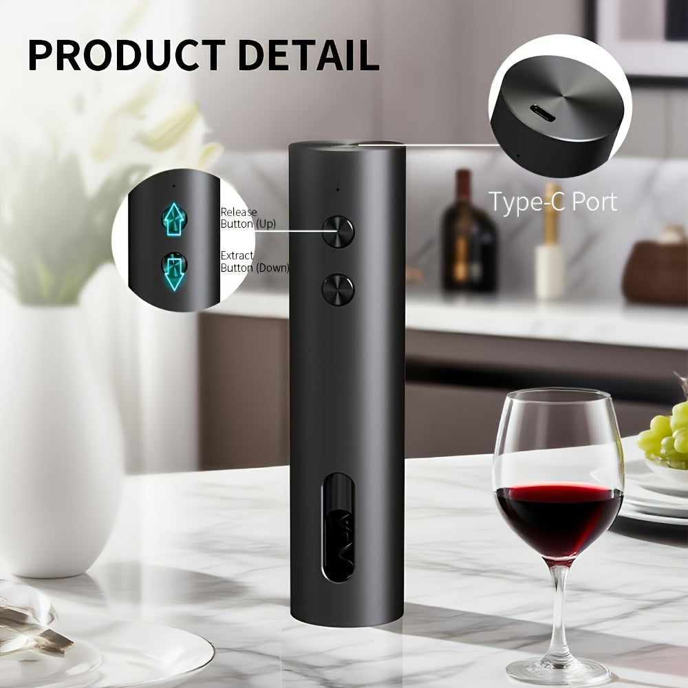 Single/Gift Set Option, Rechargeable Electric Wine Opener with Foil Cutter, Wine Pourer, Vacuum Stopper and Storage Base
