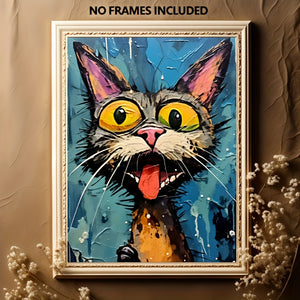 1pc Unframed Painting, Whimsical Cat Art Canvas Painting
