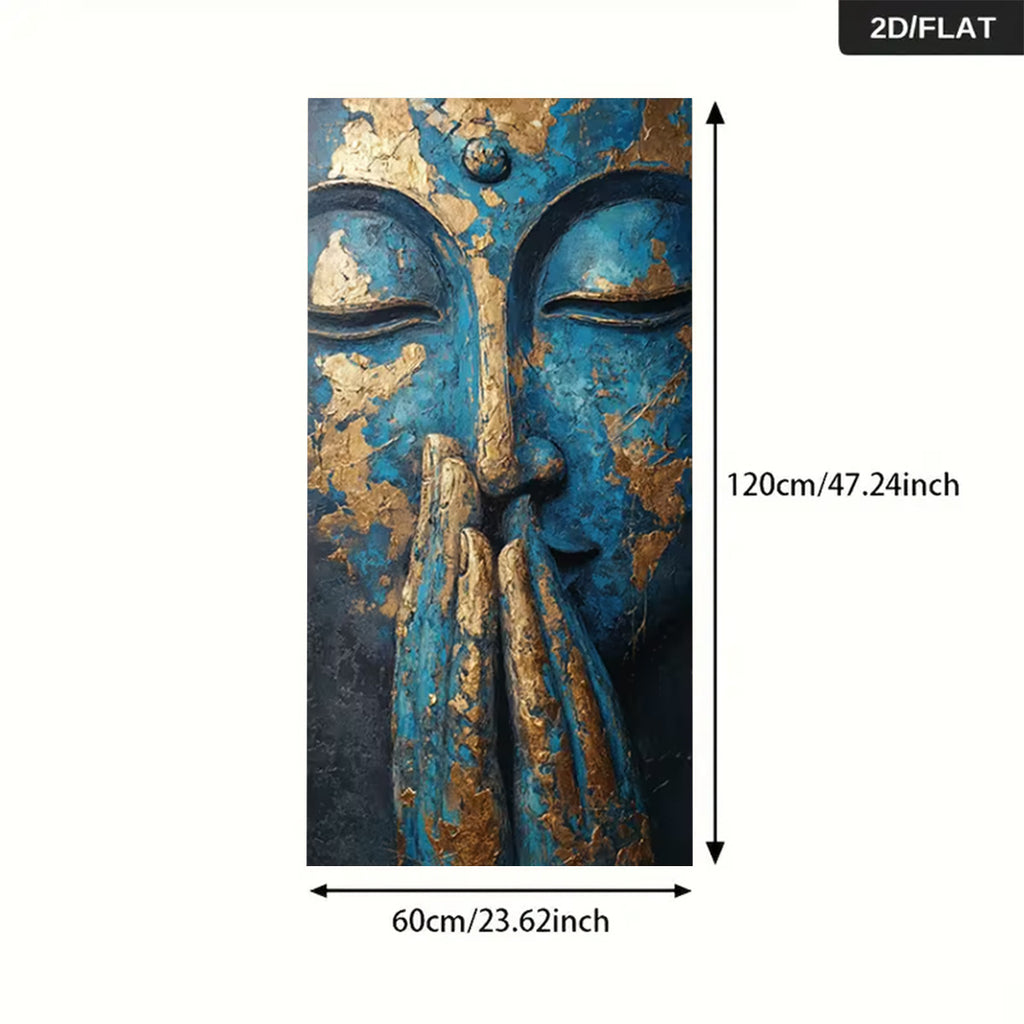 2D Flat, Large Modern Statue Canvas - Blue & Golden Hands