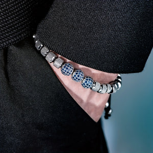 MANORSAGA Men's Adjustable Stainless Steel Bracelet with Blue CZ Beads - 6mm