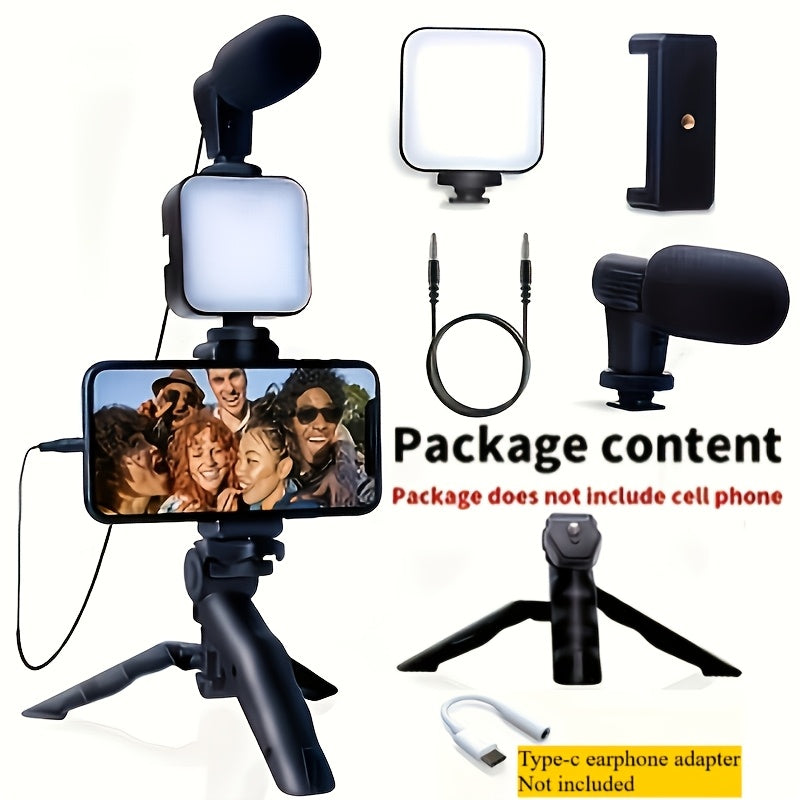 Portable LED Video Blogging Kit, Phone Holder, Ideal for Outdoor Live Streaming