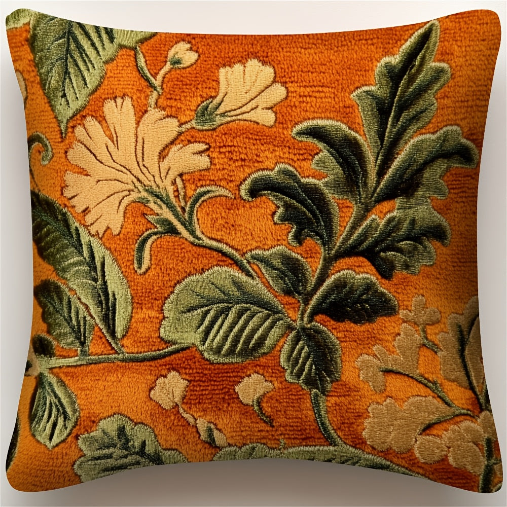 1pc Vintage Style Orange Square Pillow Cover, Double-Sided Maple Leaf Print
