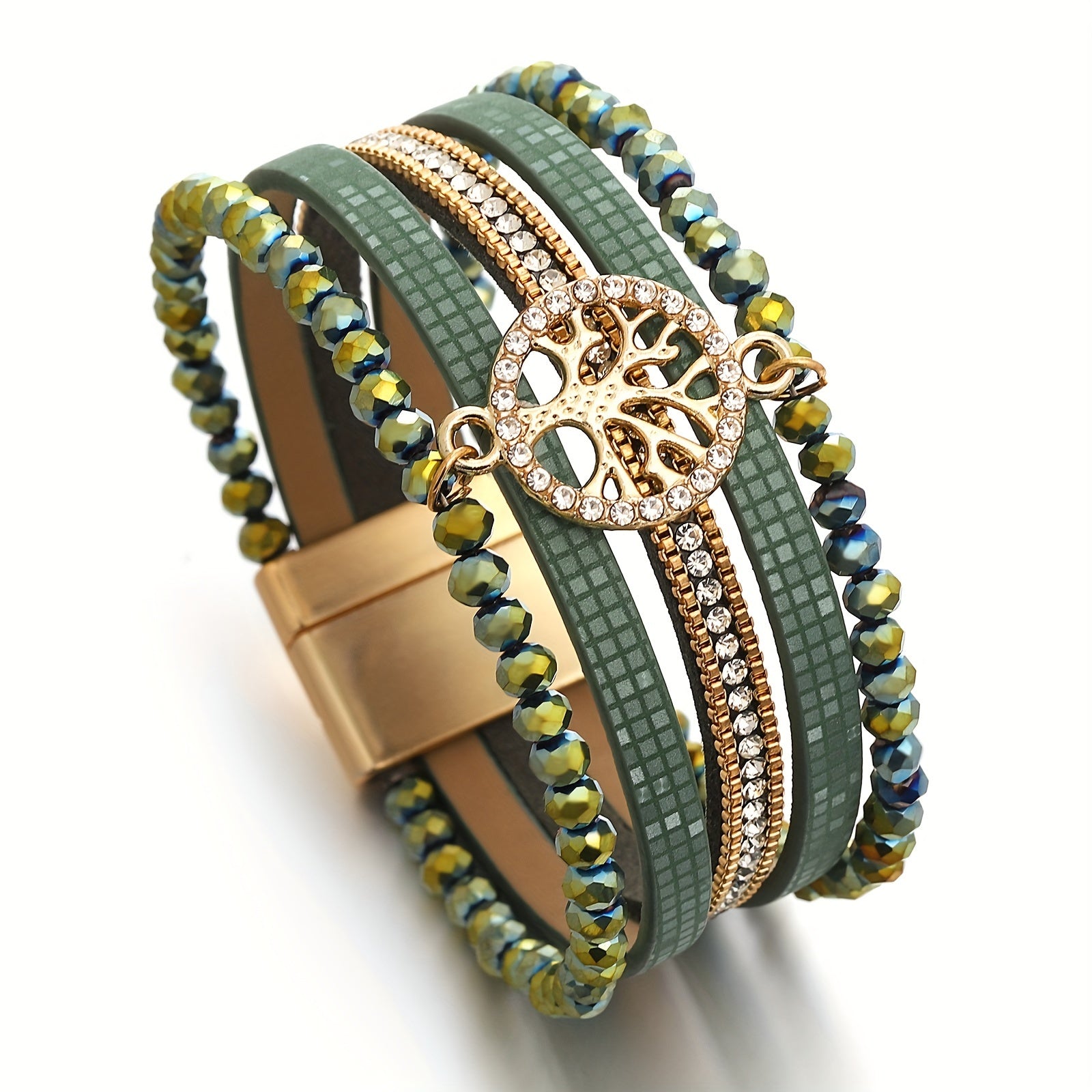 One Piece of Bohemian-Style Faux Leather Wrap Bracelets Featuring a Tree of Life Charm