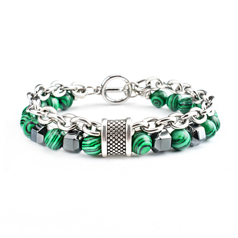 Two-Tiered Multi-Hued Malachite Bead Bracelet Featuring an O-T Clasp