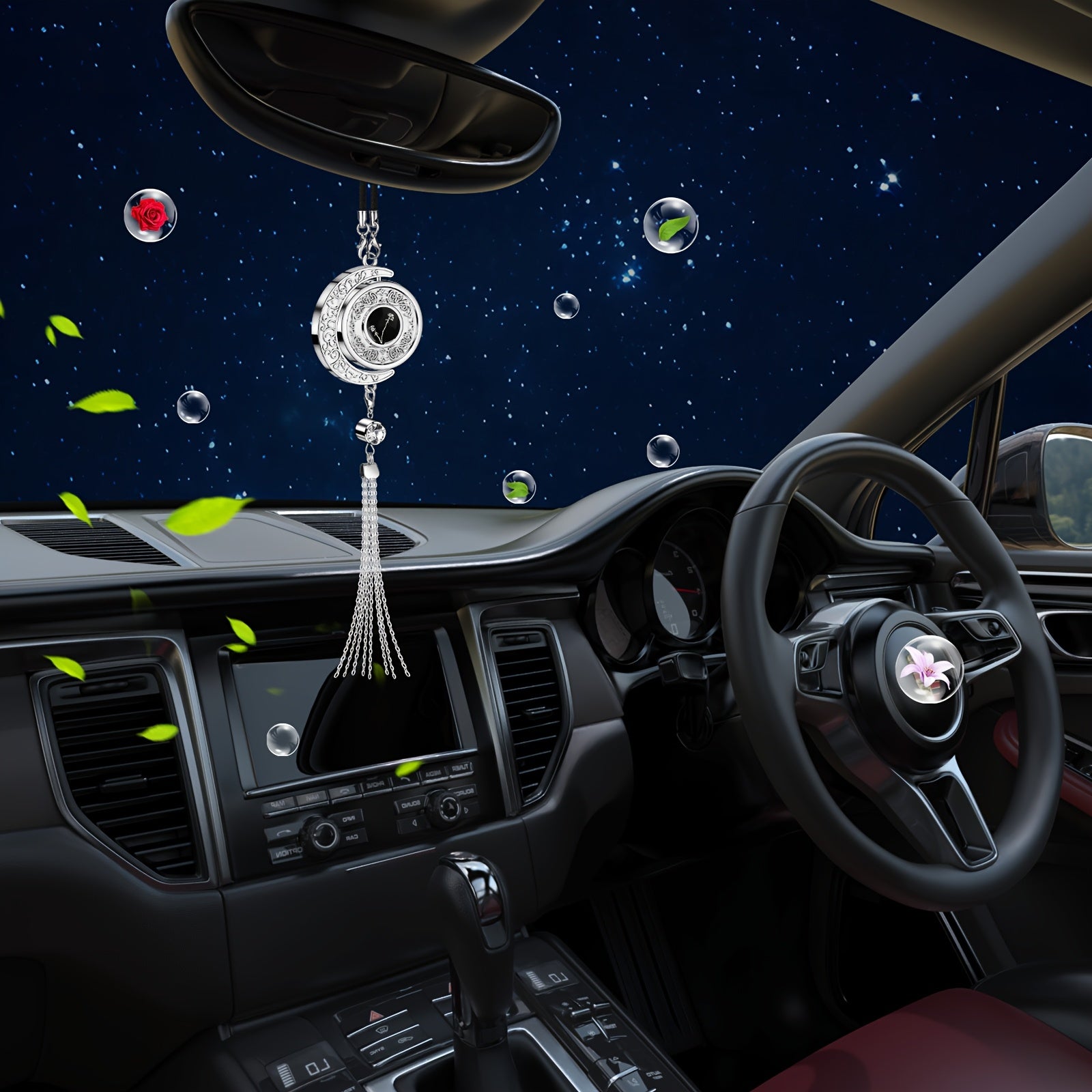 Elegant Crescent Moon Car Charm - Zodiac Series, Metal with Tassel & Bead Accents